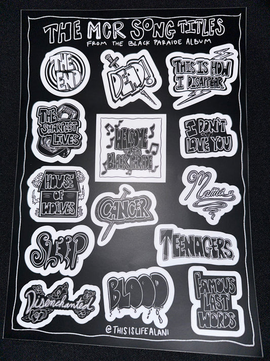 The Black & White Emo Album Vinyl Sticker Sheet