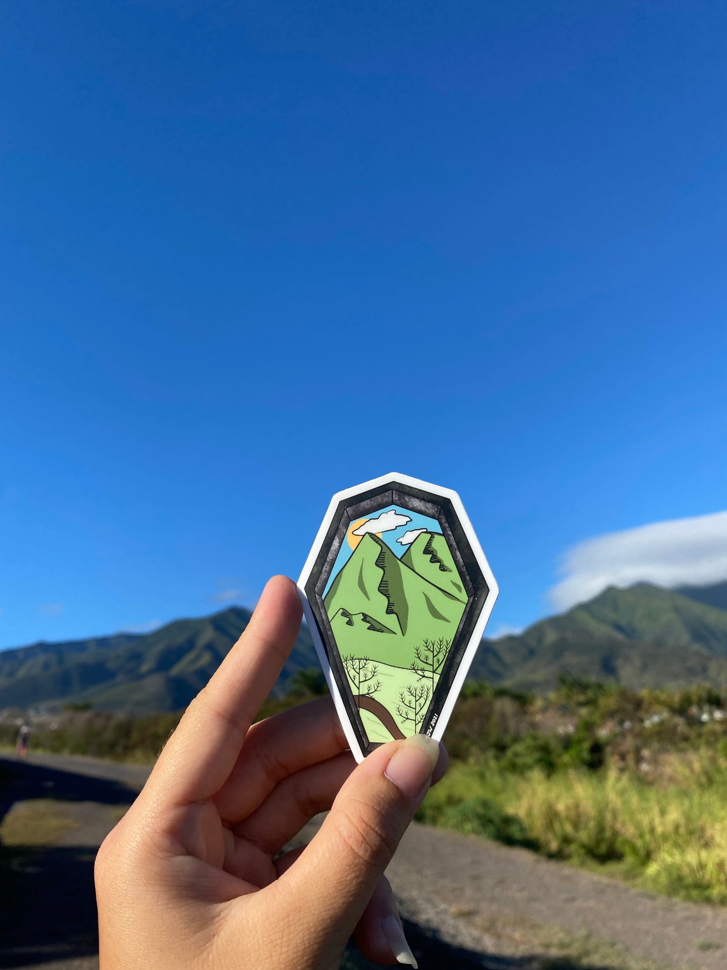 "Window Framed Mountains" Sticker