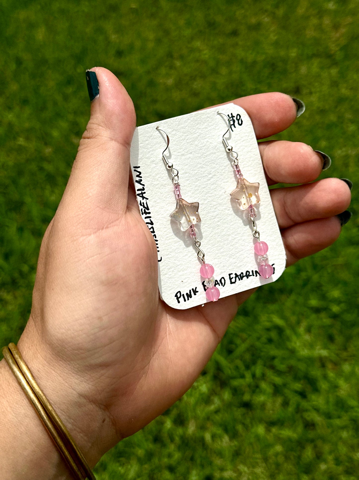 Pink Star Crystal Bead Earrings