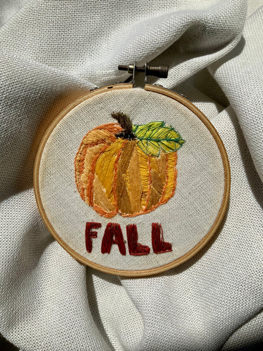 Fall Pumpkin Hand Embroidery Hoop Art