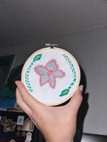 Purple Flower with Leaves Hoop Hand-Embroidered Artwork