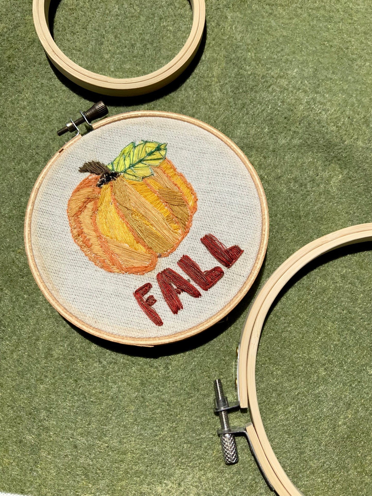 Fall Pumpkin Hand Embroidery Hoop Art