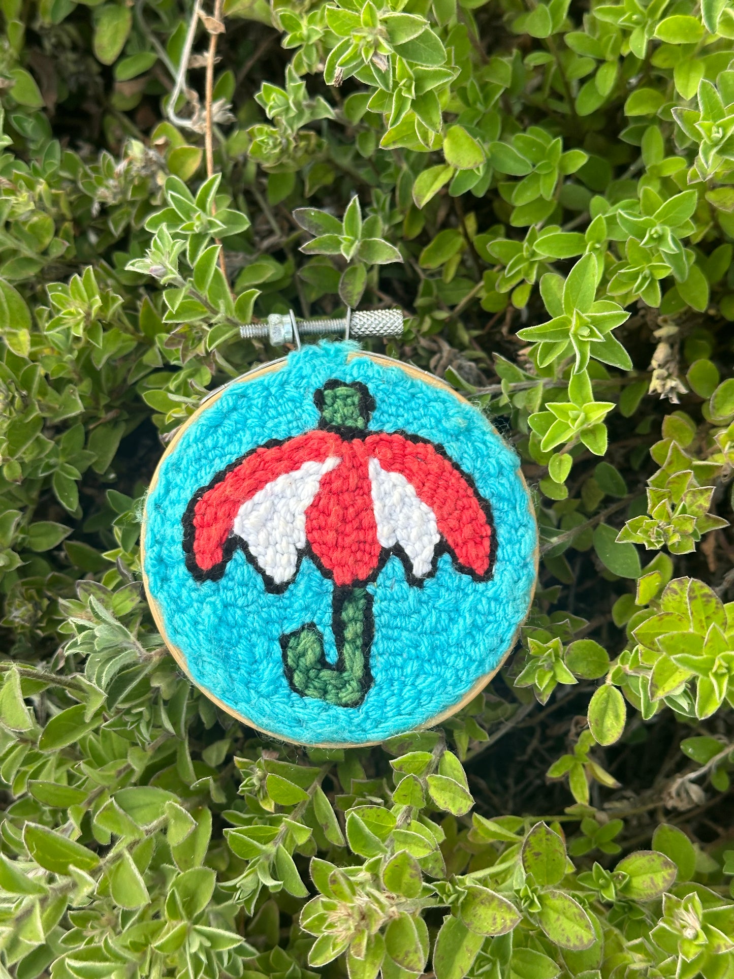 Red & White Umbrella Needle-Punch Hoop Artwork