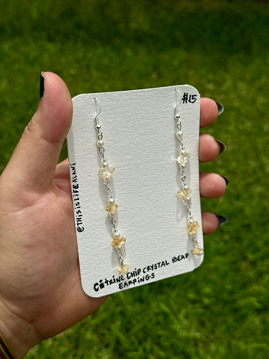 Citrine Stone & Pearly Crystal Bead Earrings