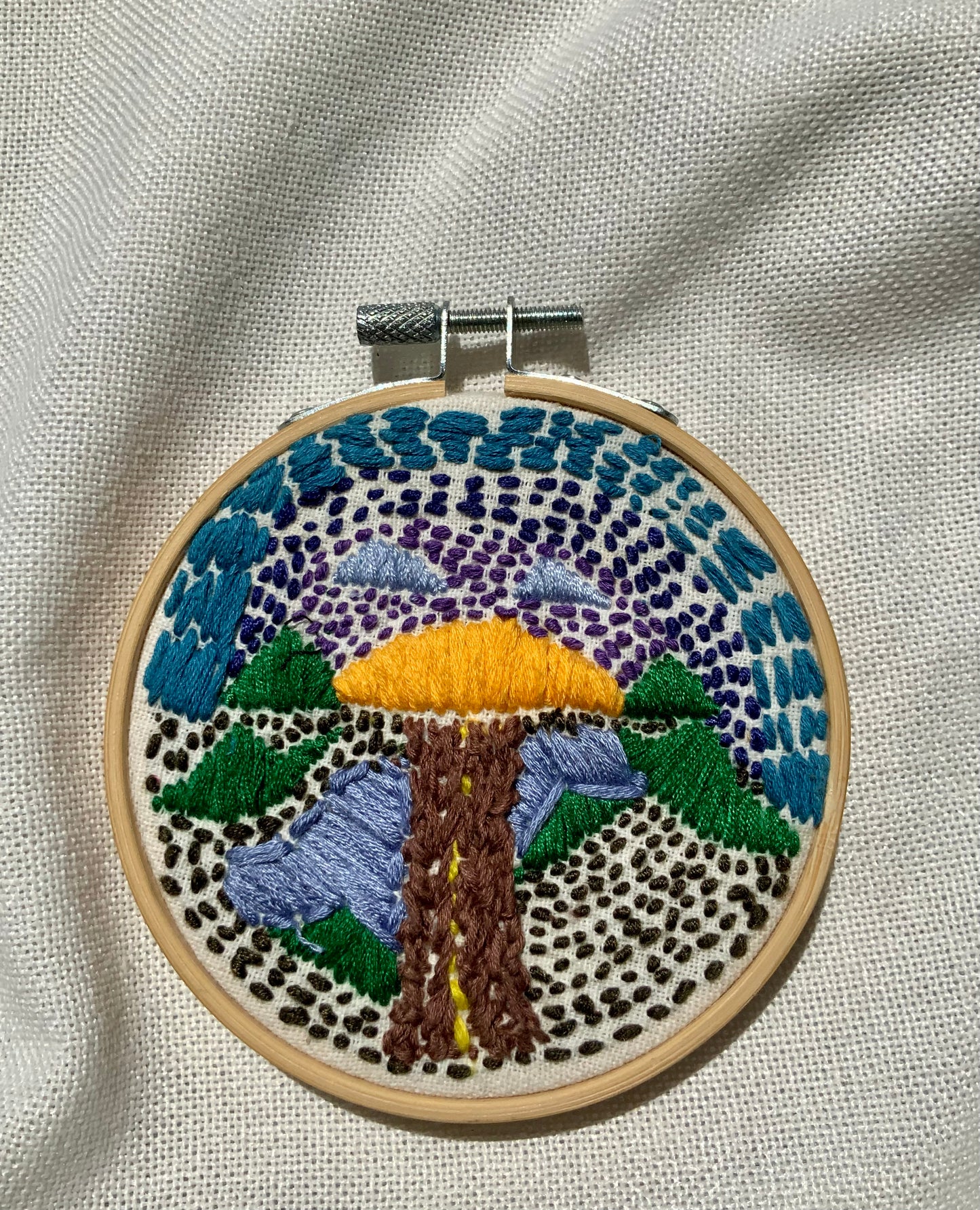 Escape into the Sunset Abstract Hand Embroidery Hoop Art