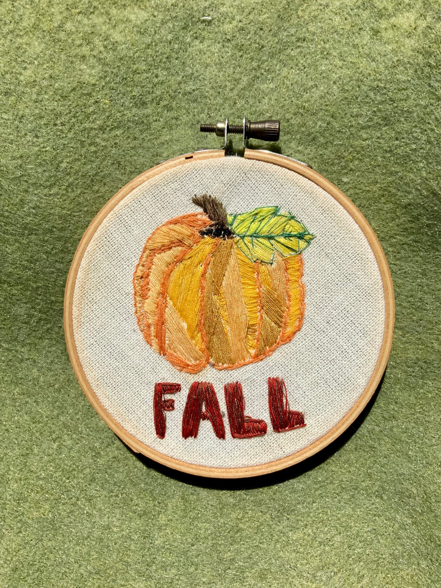 Fall Pumpkin Hand Embroidery Hoop Art