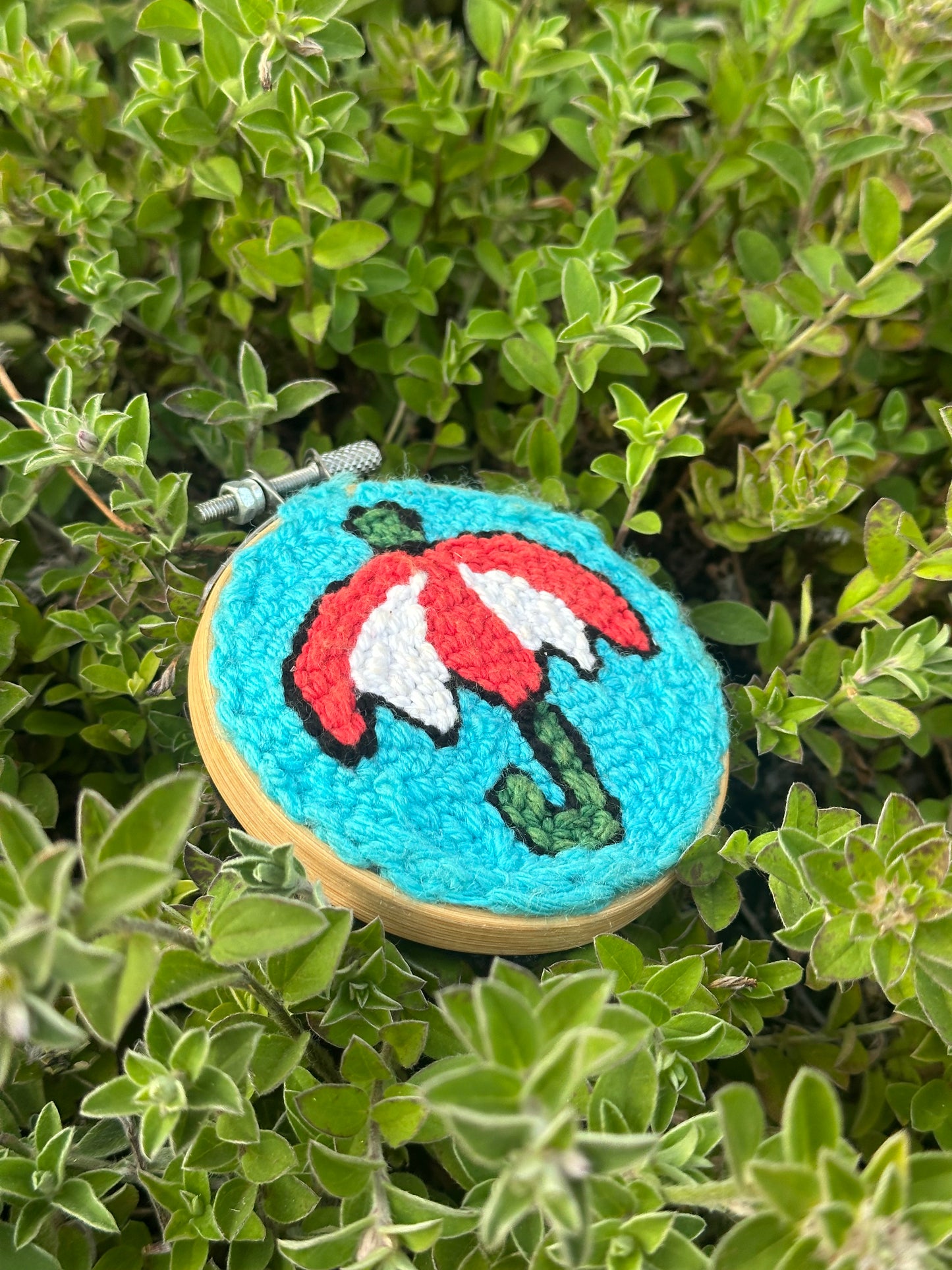 Red & White Umbrella Needle-Punch Hoop Artwork