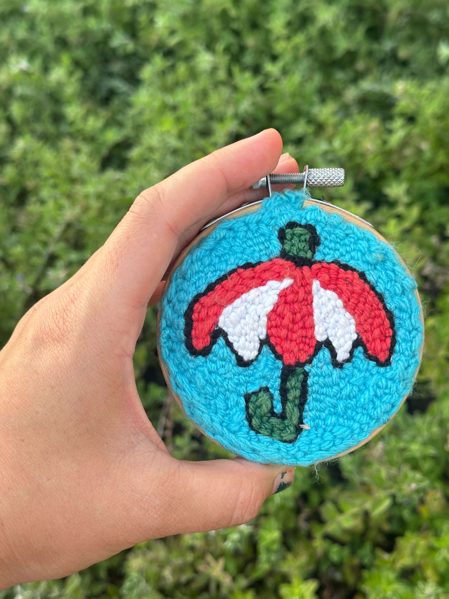 Red & White Umbrella Needle-Punch Hoop Artwork