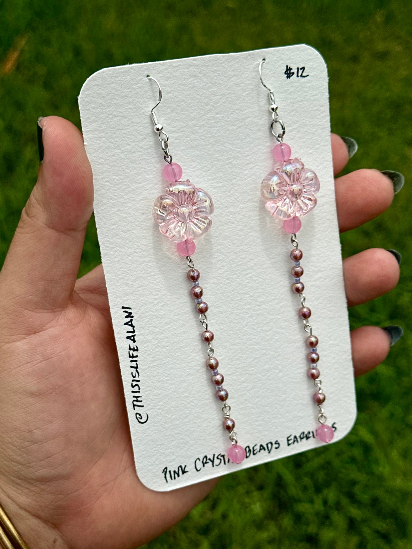 Pink Flower Crystal Bead Earrings
