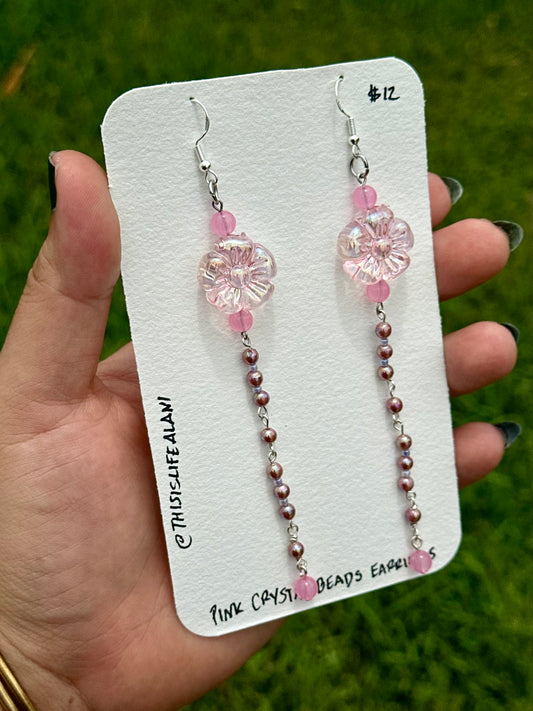 Pink Flower Crystal Bead Earrings