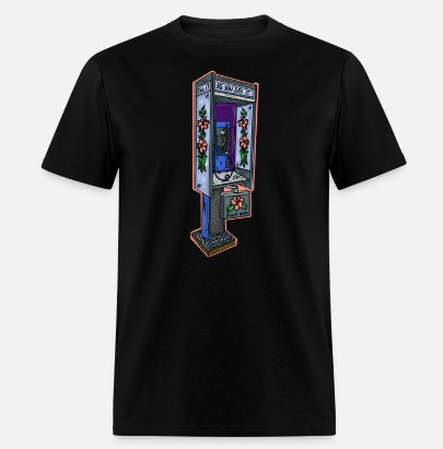 “Call it as you see it” Retro phone booths Black Short Sleeve T-Shirt with Pink Boarder