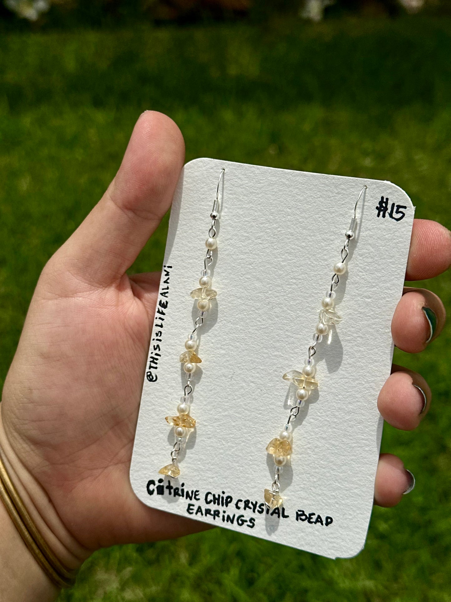 Citrine Stone & Pearly Crystal Bead Earrings