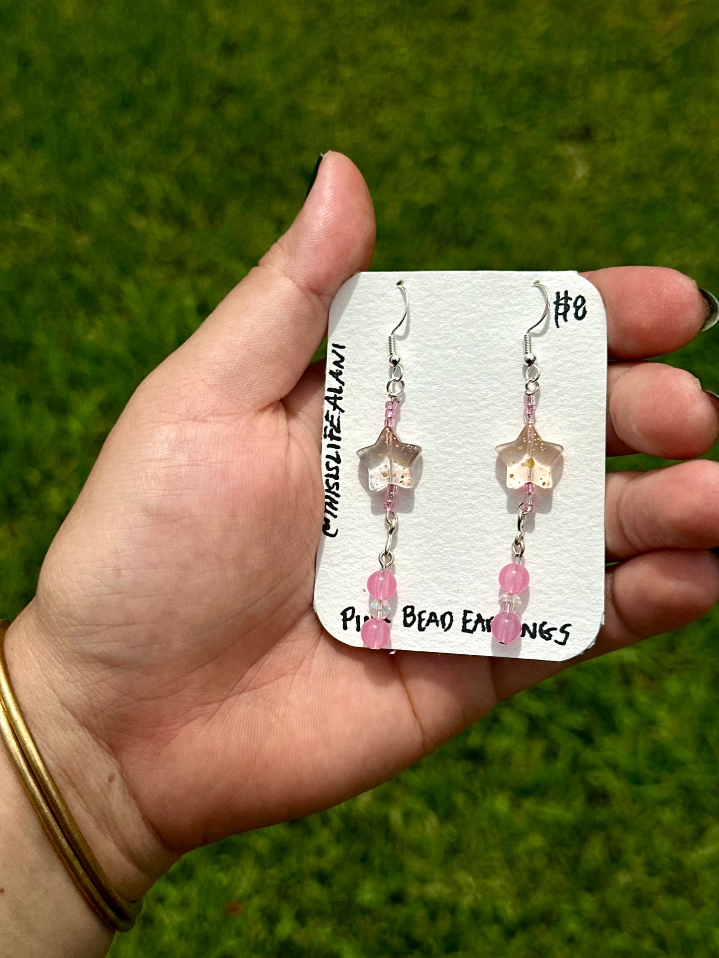 Pink Star Crystal Bead Earrings