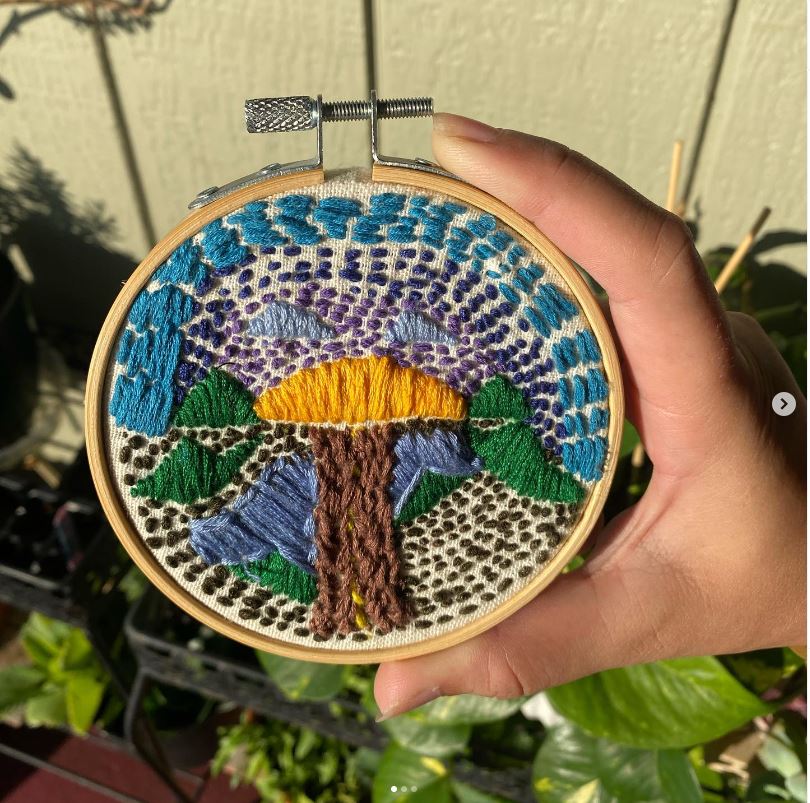 Escape into the Sunset Abstract Hand Embroidery Hoop Art