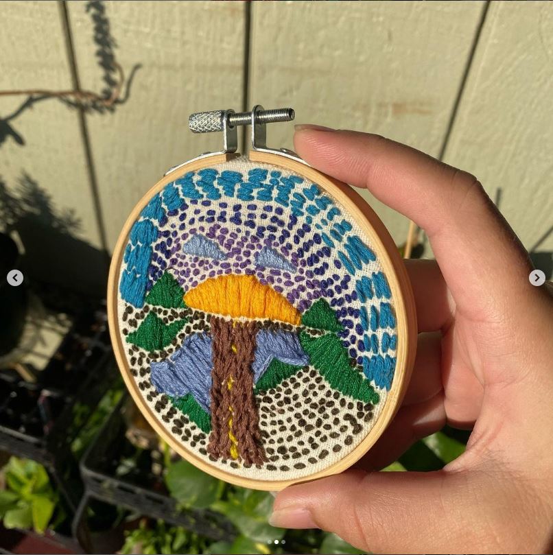 Escape into the Sunset Abstract Hand Embroidery Hoop Art