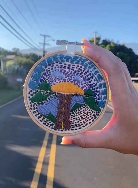 Escape into the Sunset Abstract Hand Embroidery Hoop Art