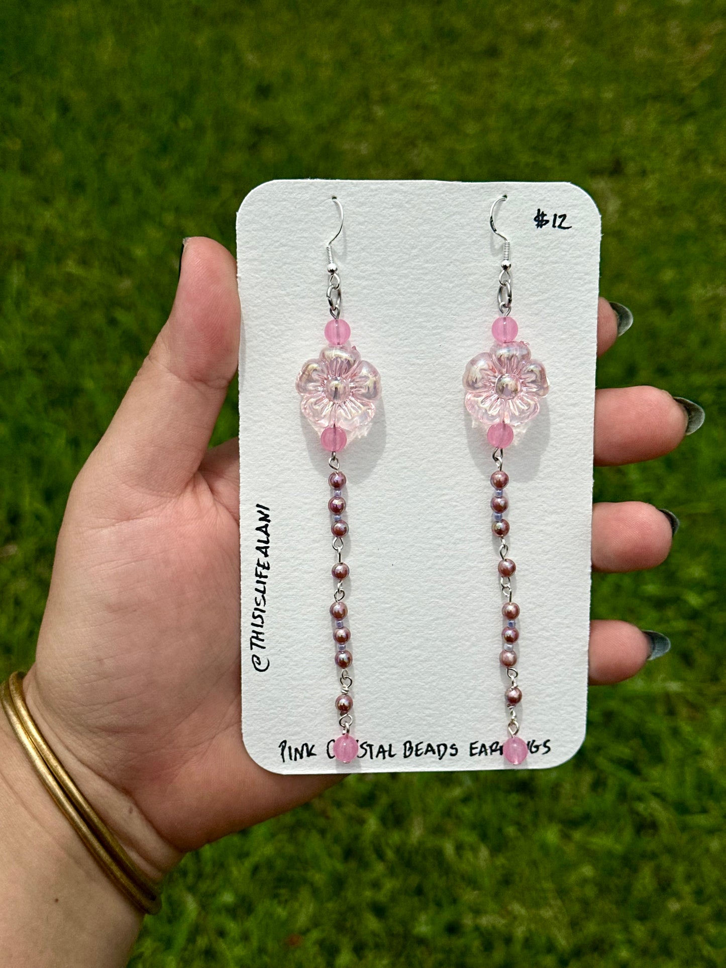 Pink Flower Crystal Bead Earrings
