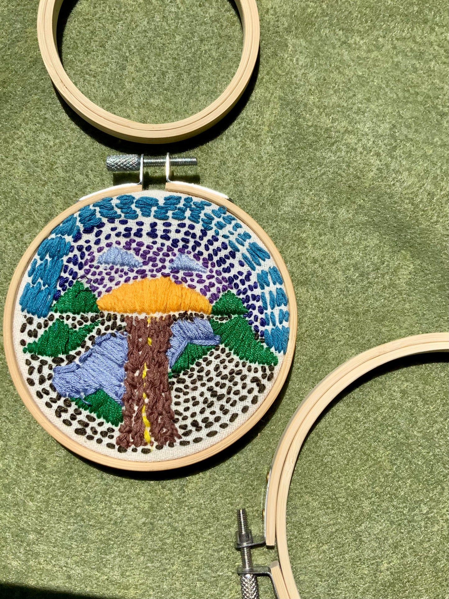 Escape into the Sunset Abstract Hand Embroidery Hoop Art