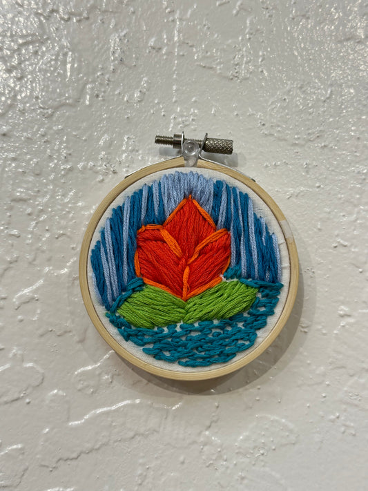 "Flower in the Water" Hoop Hand-Embroidered Artwork