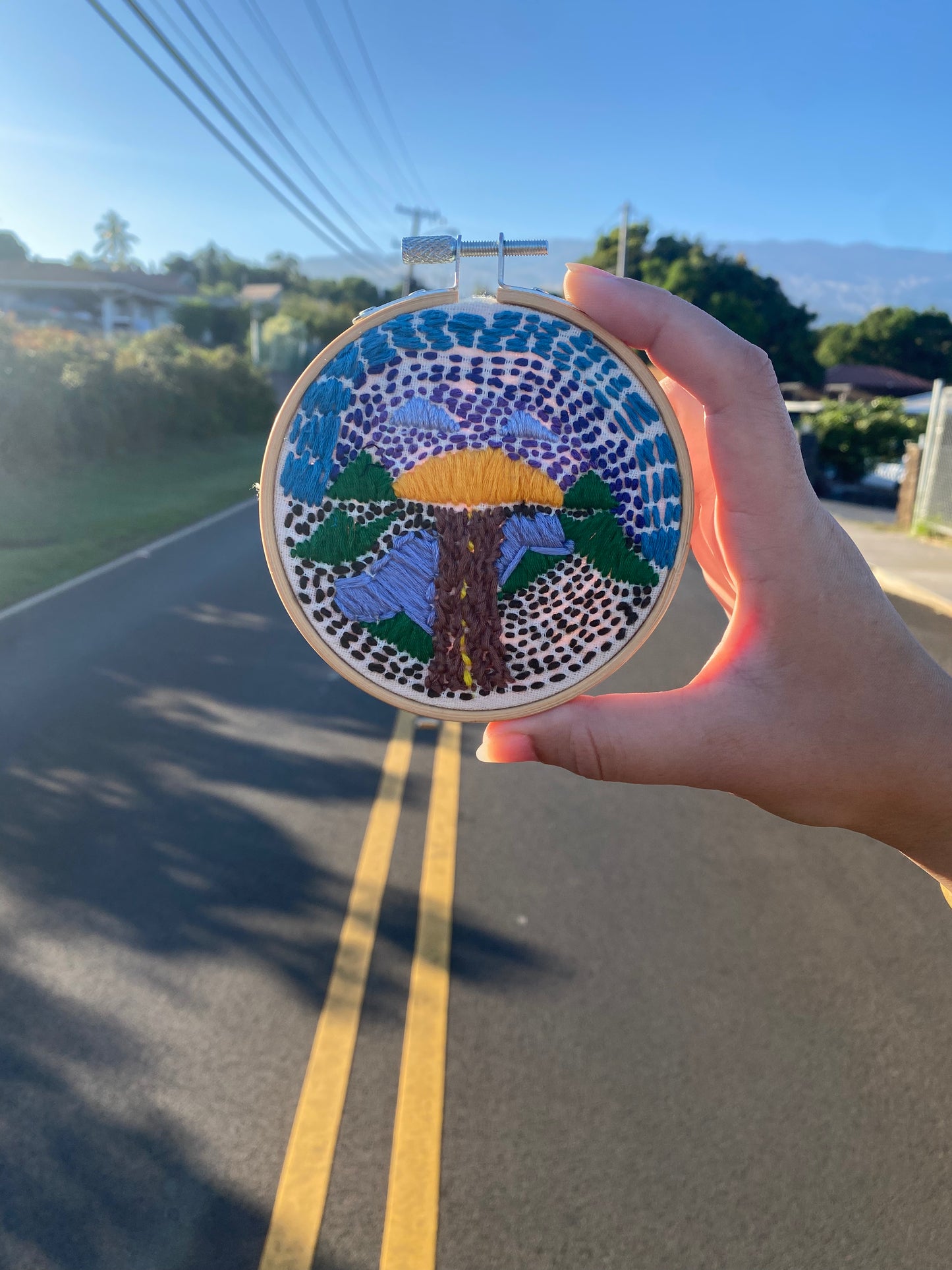 Escape into the Sunset Abstract Hand Embroidery Hoop Art